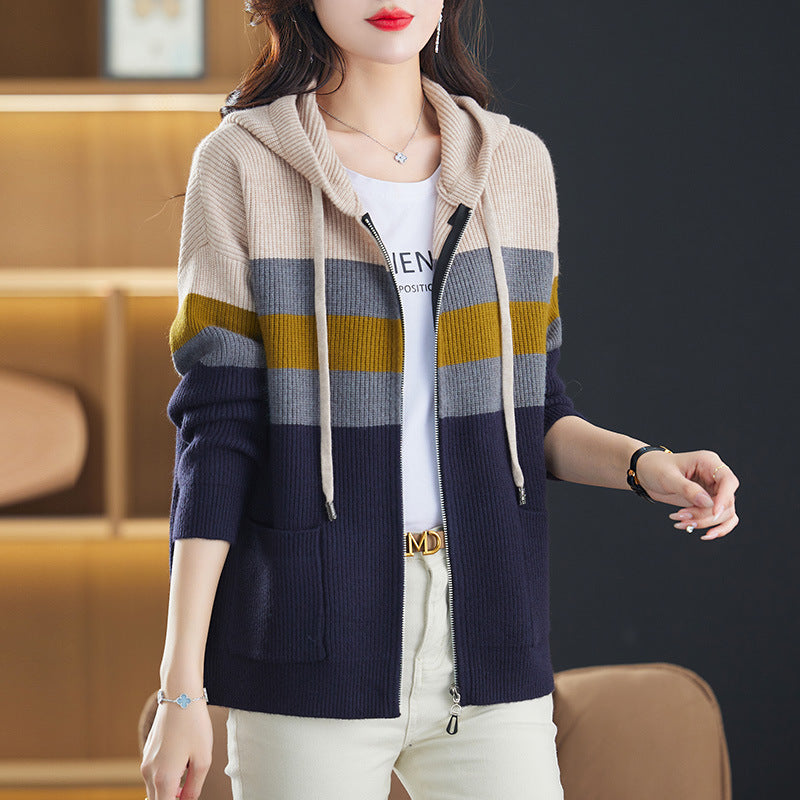 Damen Sportliche Kapuzenjacke mit Streifen Shop Nory