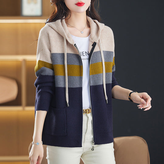 Damen Sportliche Kapuzenjacke mit Streifen Shop Nory