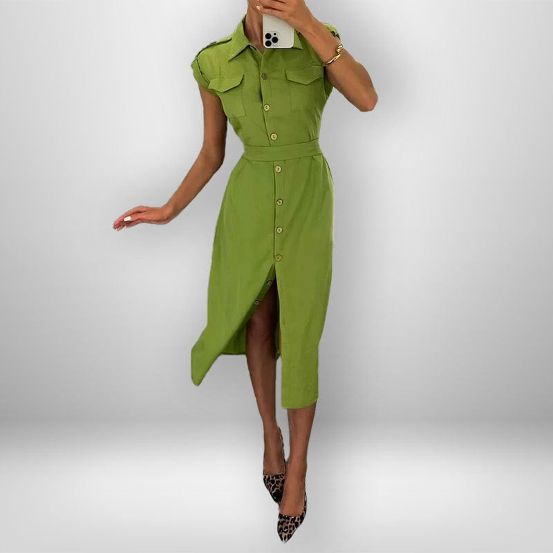 Damen Hemdblusenkleid mit schickem Bindegürtel und praktischen Pattentaschen Shopnory