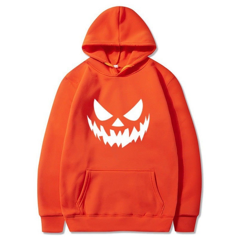 Unisex Kapuzenpullover mit gruseligem Kürbisgesicht-Print und Oversize Kängurutasche Shop Nory