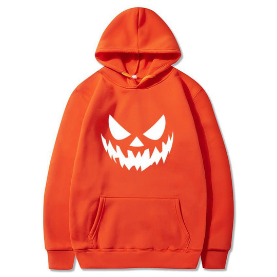 Unisex Kapuzenpullover mit gruseligem Kürbisgesicht-Print und Oversize Kängurutasche Shop Nory