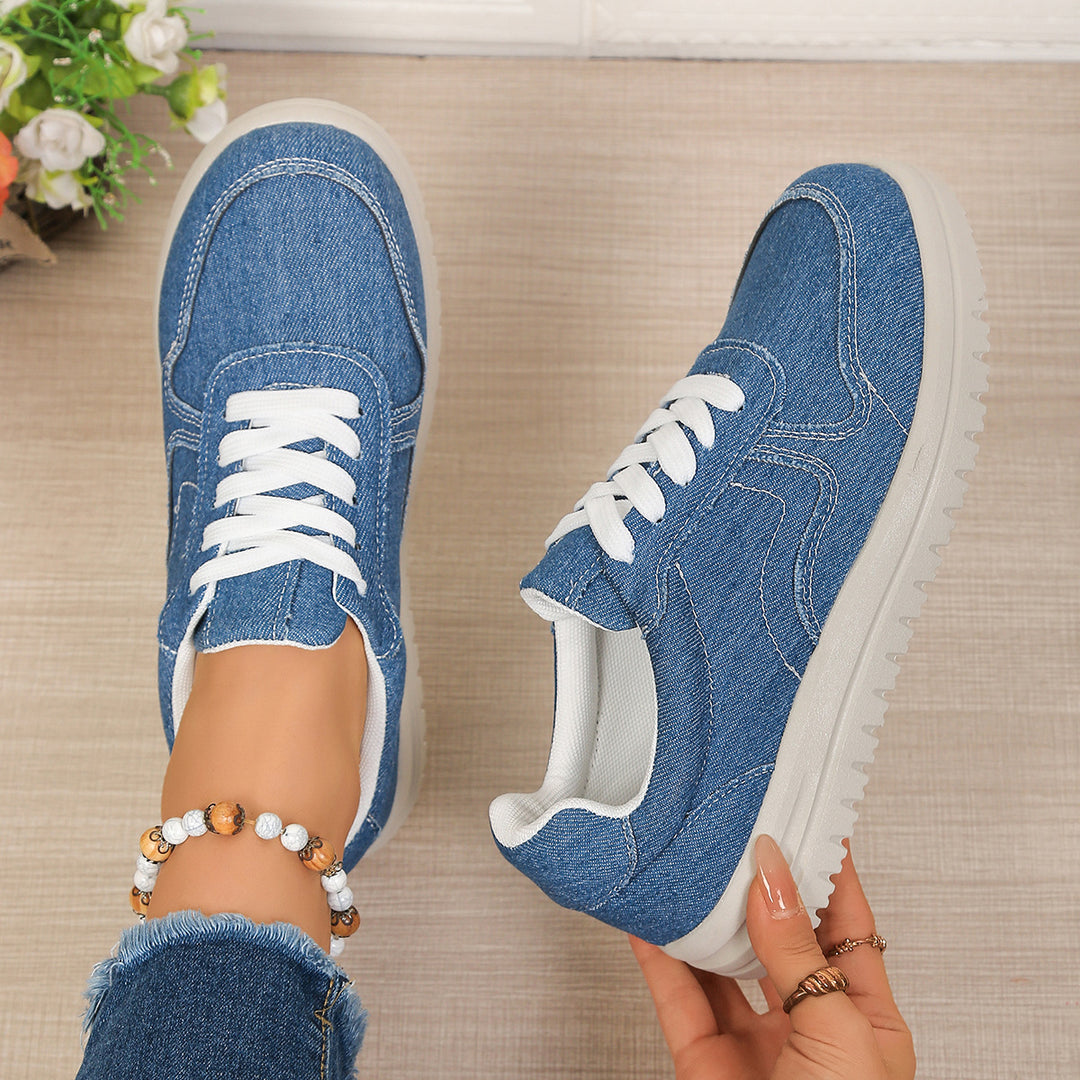 Damen lässige Denim-Sneaker mit gepolstertem Komfortfußbett und profilierter EVA-Laufsohle Shop Nory