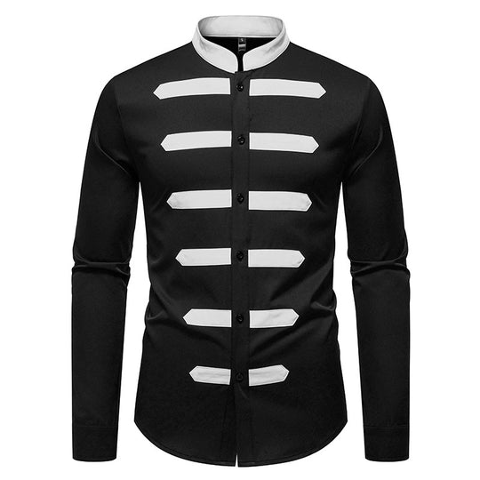 Herren Slim-Fit Hemd mit Stehkragen und dekorativen Paspelstreifen Shop Nory