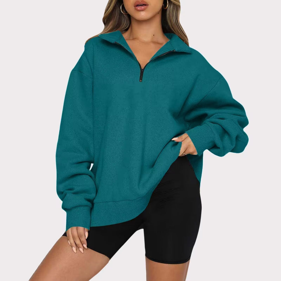 Damen nan oversized Sweatshirt mit halbem Reißverschluss, weichem Fleece-Innenfutter und Kängurutasche Shop Nory