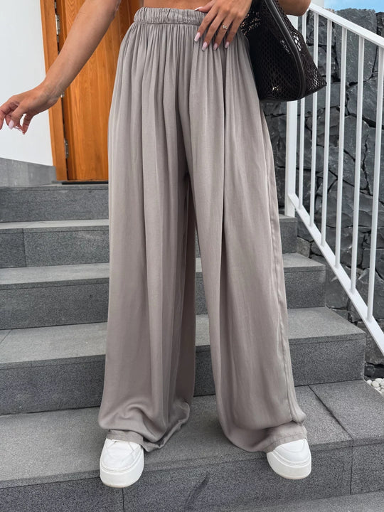 Damen weit geschnittene Palazzo-Hose mit hohem elastischem Bund und fließendem Jersey Shop Nory