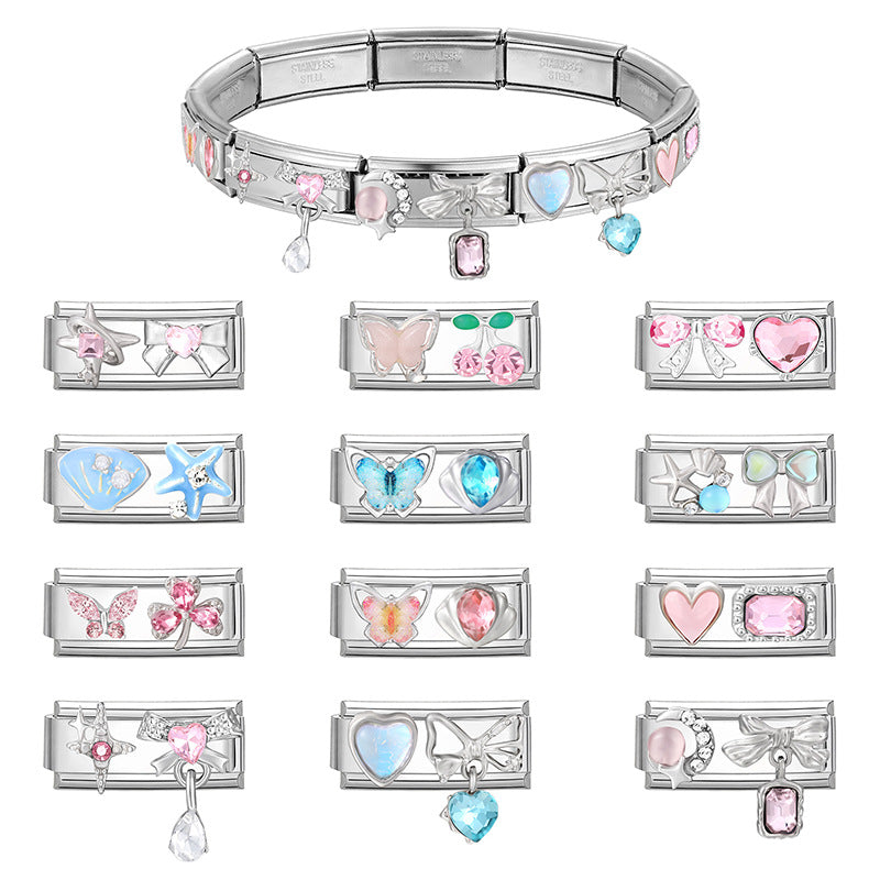 Modulare Charms-Anhänger mit Kristall-Schleife und Herzmotiven