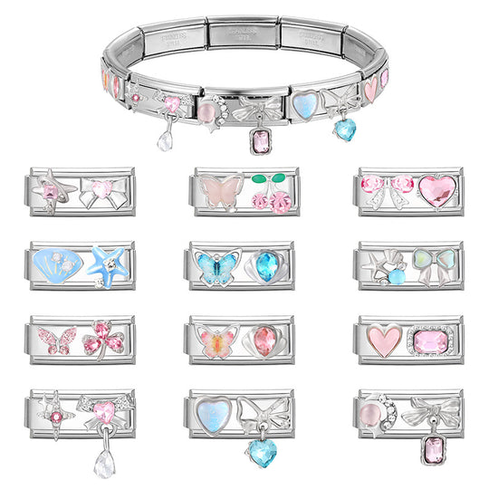 Modulare Charms-Anhänger mit Kristall-Schleife und Herzmotiven