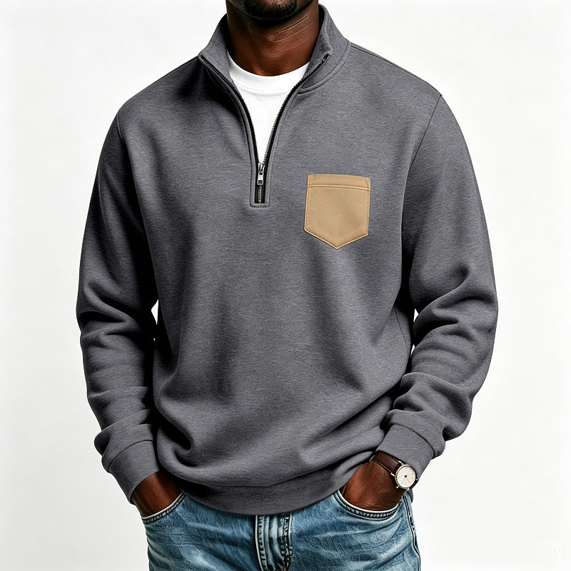 Herren Troyer-Sweatshirt mit halbem Reißverschluss und kontrastierter Brusttasche Shop Nory