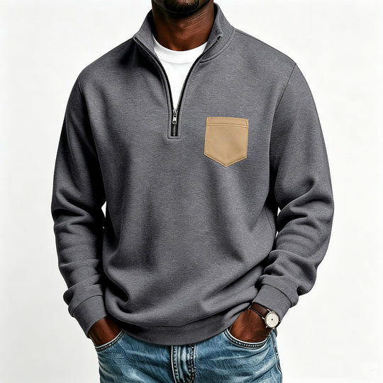 Herren Troyer-Sweatshirt mit halbem Reißverschluss und kontrastierter Brusttasche Shop Nory