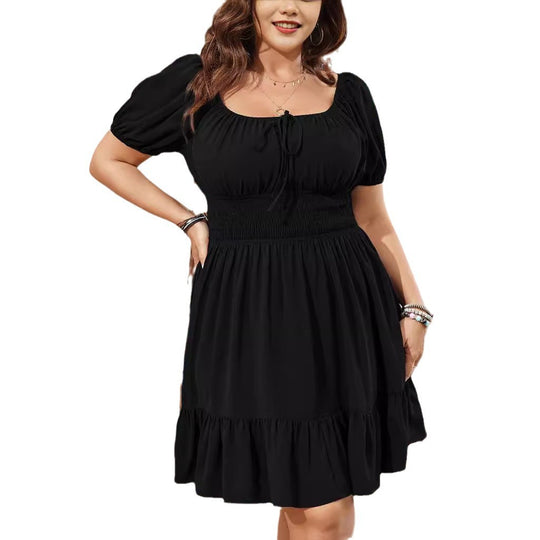 Damen Midikleid mit Smok-Taillenband und Puffärmeln Shop Nory