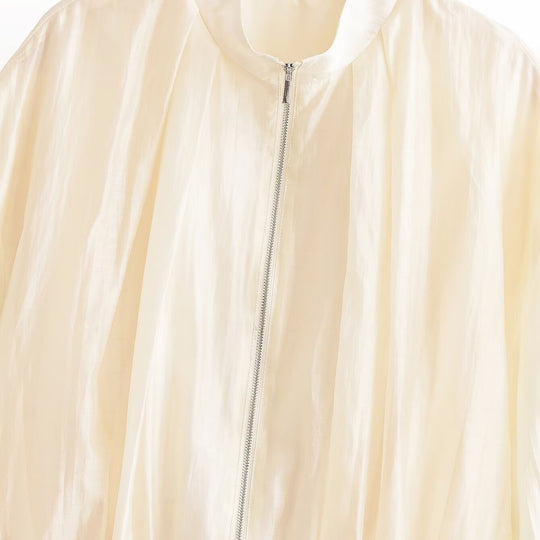 Damen Leichte transparente Bomberjacke aus Chiffon mit Stehkragen Shop Nory