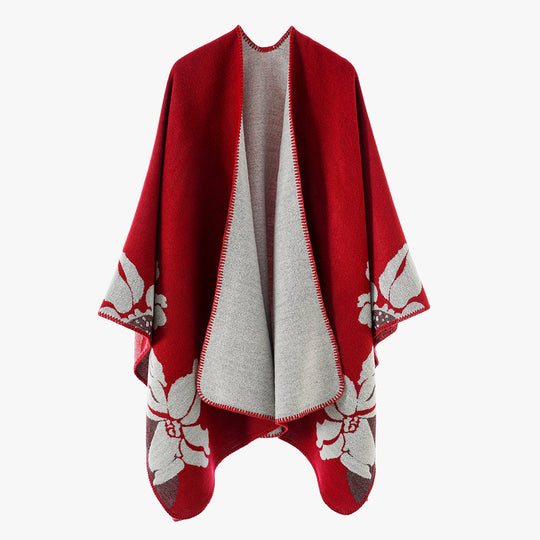 Damen Reversible Wollmix-Poncho mit floralem Jacquardmuster Shop Nory