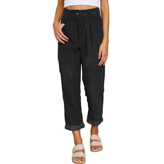 Damen Hochtaillierte Kordhose mit Falten, lockerer Passform und umgeschlagenem Saum Shop Nory