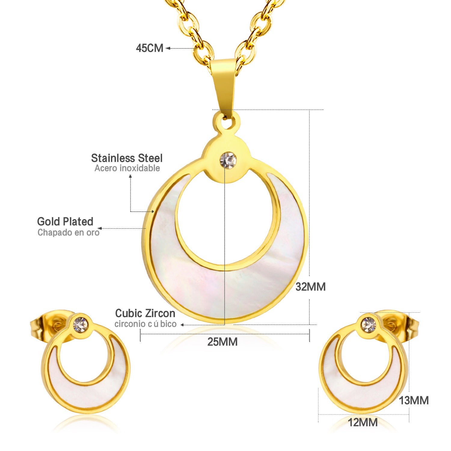 Damen Schmuckset mit eleganten Anhängern aus antiallergischem Edelstahl und funkelnden Zirkonia Shop Nory