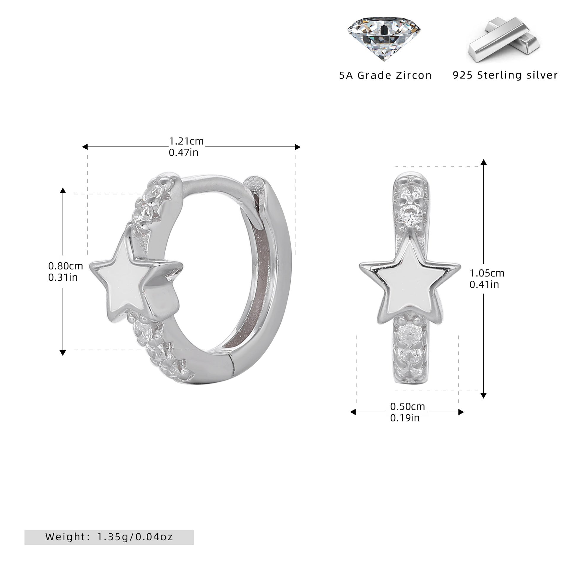 Damen Creolen mit funkelndem Sternmotiv und elegantem 925 Sterling Silber Shop Nory