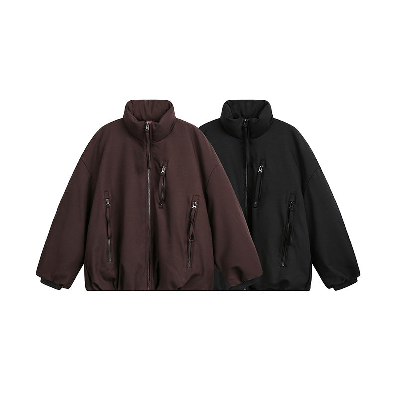 Unisex Weit geschnittene Utility-Fleecejacke mit Stehkragen und mehreren Reißverschlusstaschen Shop Nory