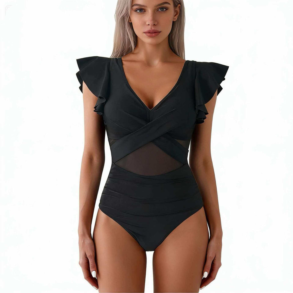 Damen Eleganter Badeanzug mit verwobenen Netzdetails