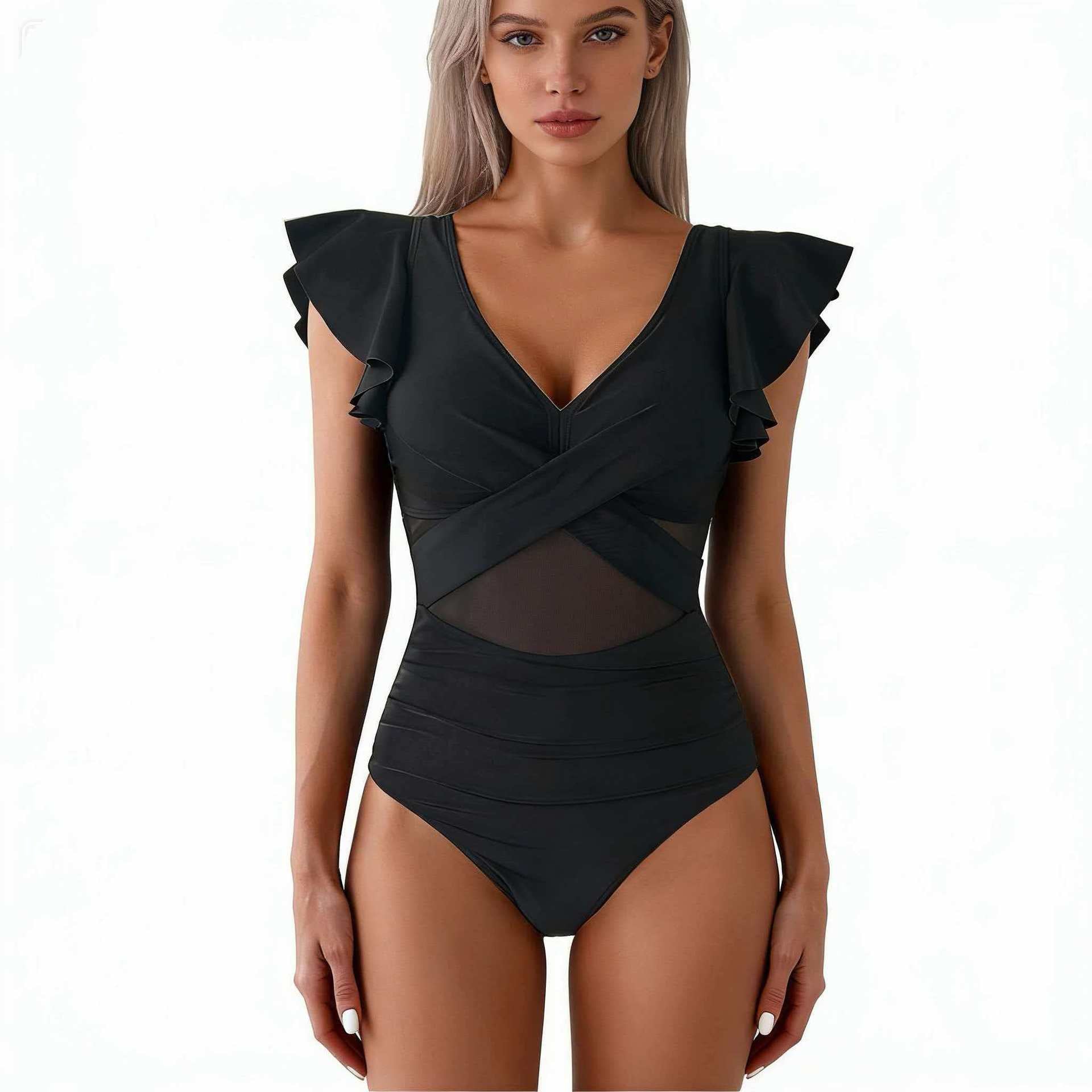 Damen Eleganter Badeanzug mit verwobenen Netzdetails