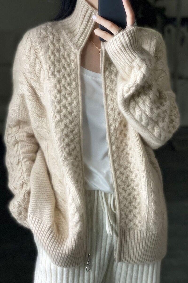Damen Oversize Zopfmuster-Mockneckpullover aus kuscheligem Mohair‑Look Shop Nory