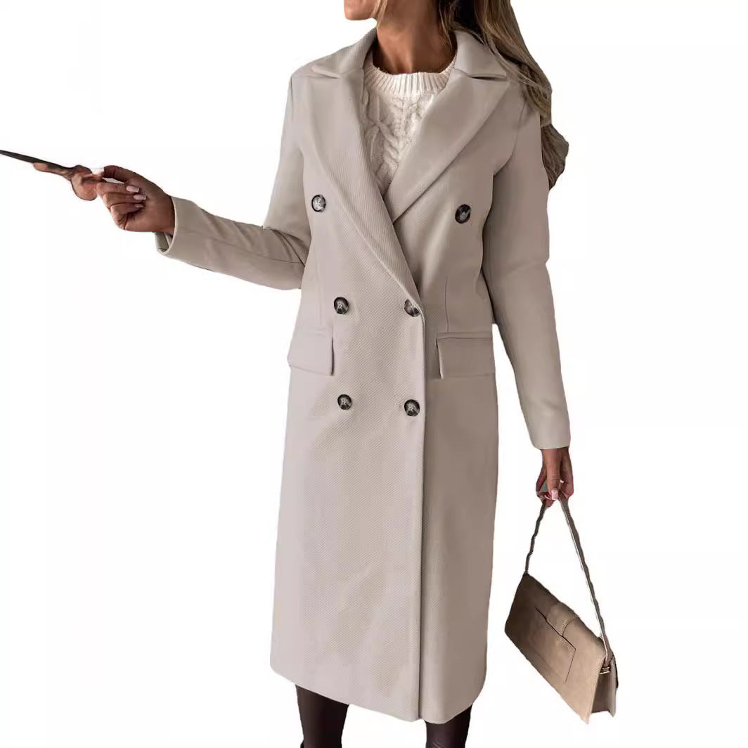 Damen Zweireihiger Wollmix-Mantel mit Reverskragen und Pattentaschen Shop Nory