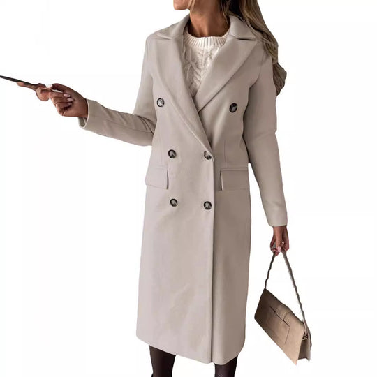 Damen Zweireihiger Wollmix-Mantel mit Reverskragen und Pattentaschen Shop Nory