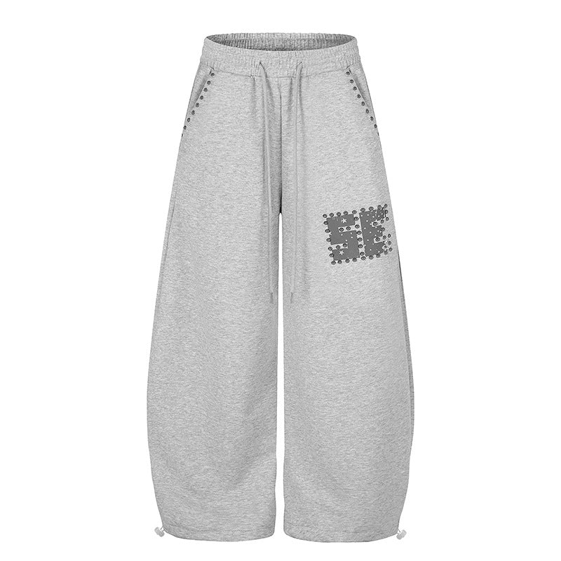 Damen Weite Palazzo-Sweatpants mit Nietenbesatz, Komfortbund und Saumkordel Shop Nory