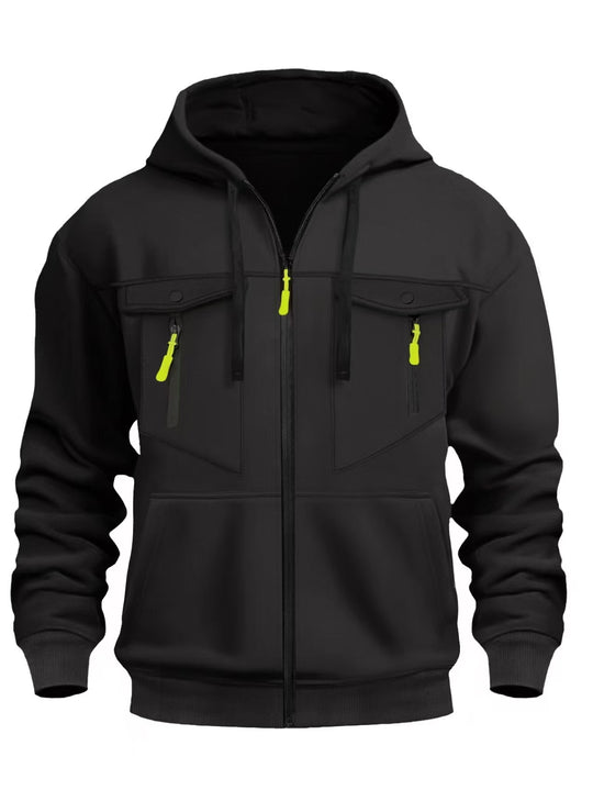 Herren Kapuzen-Sweatjacke mit durchgehendem Reißverschluss, zwei zip-Brusttaschen und ergonomischen Bündchen Shop Nory