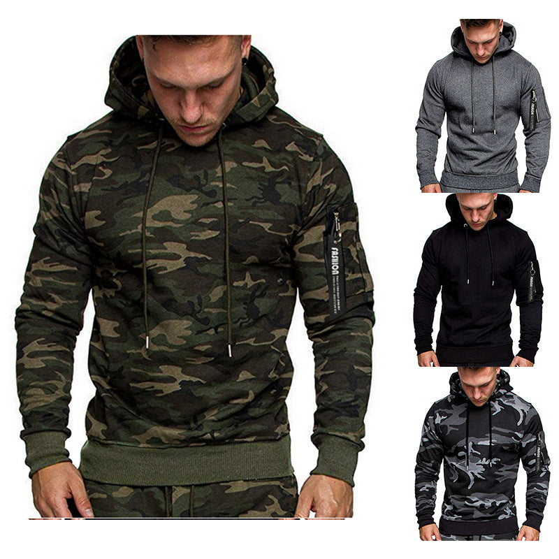 Herren Slim-Fit Hoodie mit Ärmel‑Zip‑Tasche, Kapuze und Kordelzug Shop Nory
