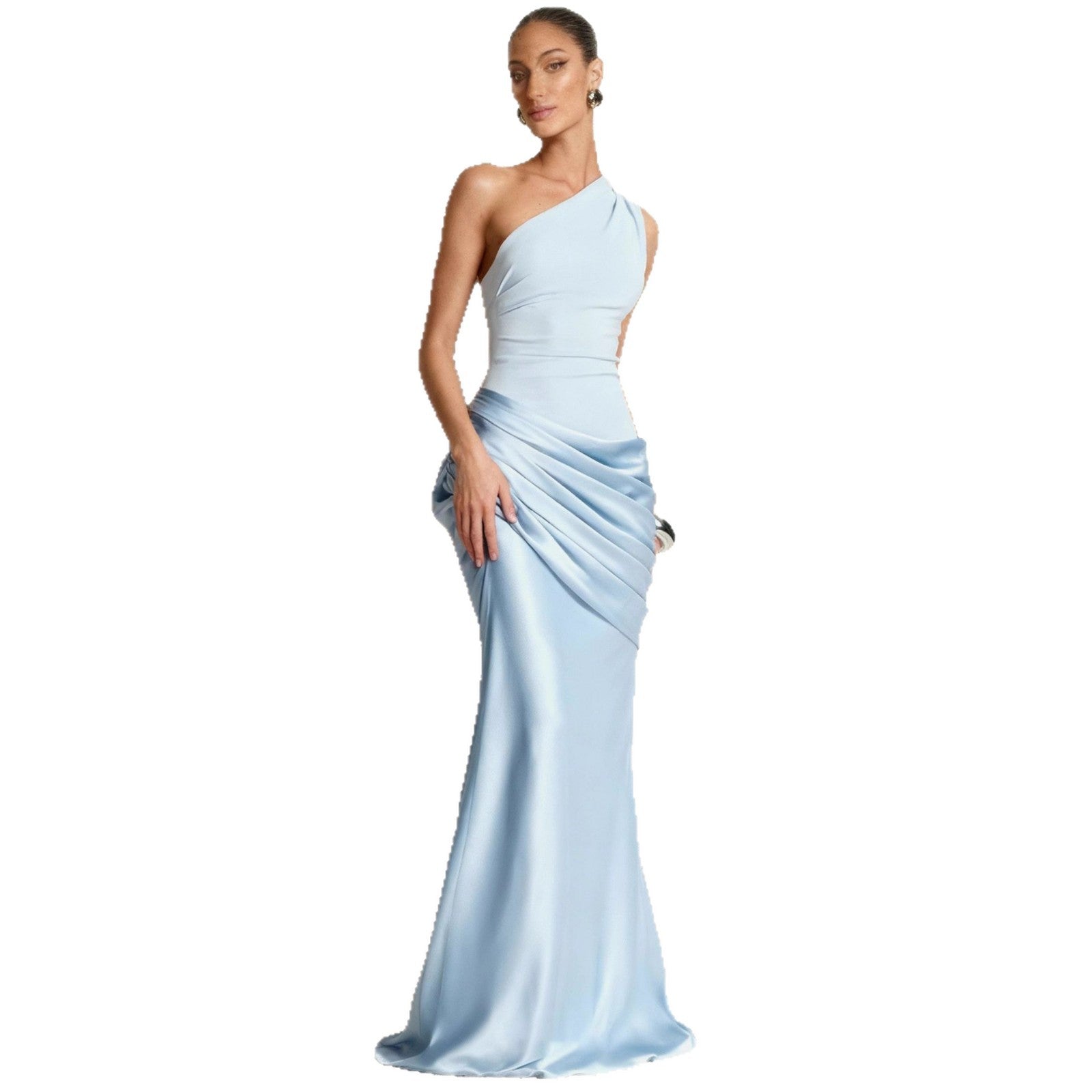 Damen Elegantes asymmetrisches Abendkleid mit fließendem Satin und raffiniertem Drapierungsdetail