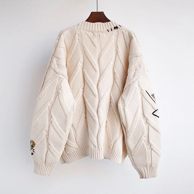 Damen Modischer Strickcardigan mit bunten Knöpfen und aufwendigen Details