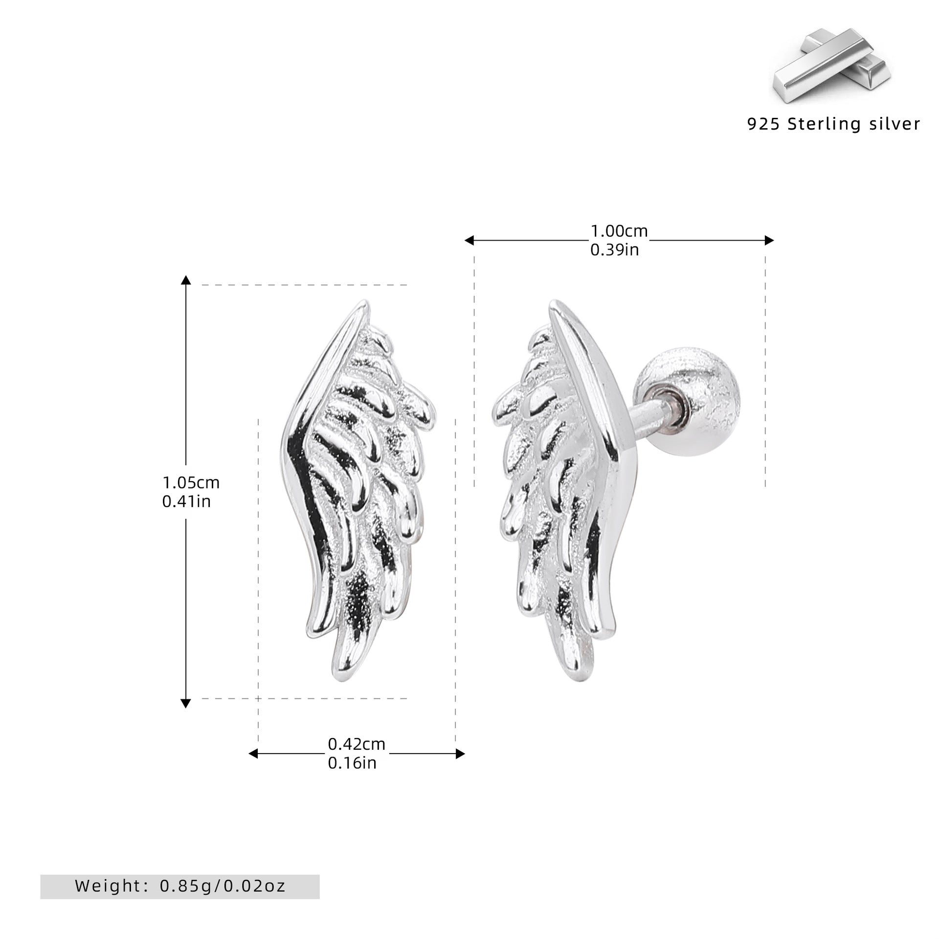 Damen Ohrstecker im stilvollen Flügel-Design aus hochwertigem 925 Sterling Silber Shop Nory