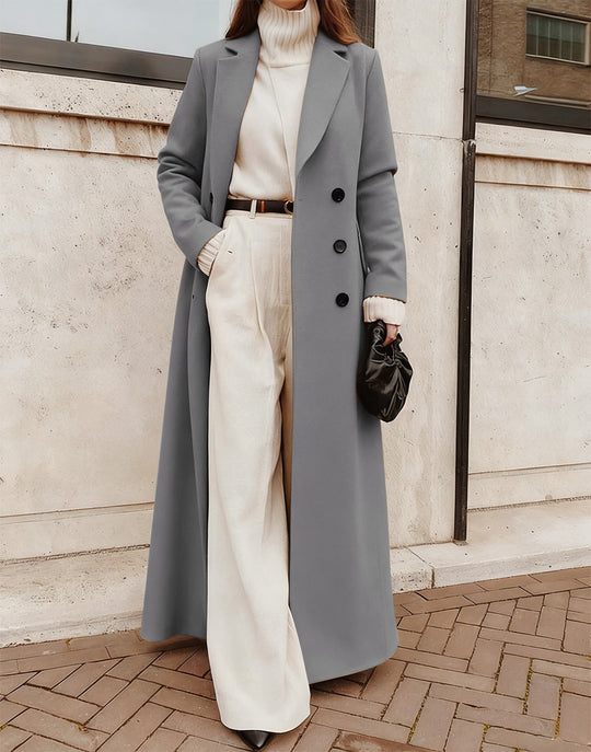 Damen Eleganter Wollmantel mit doppelter Knopfleiste und tiefen Taschen