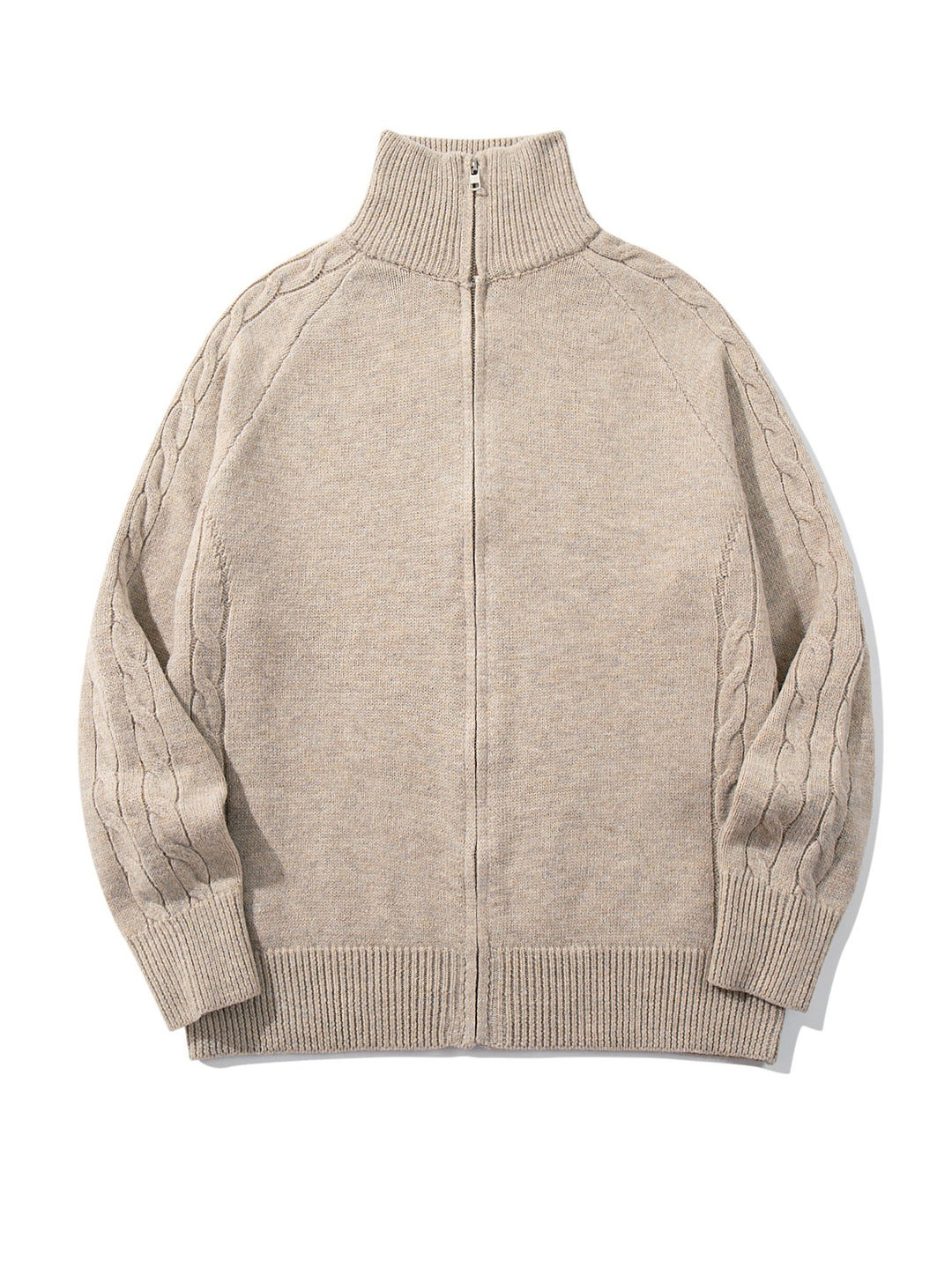 Herren Grobstrick‑Zipjacke mit Funnelkragen, Raglanärmeln und Zopfmuster Shop Nory