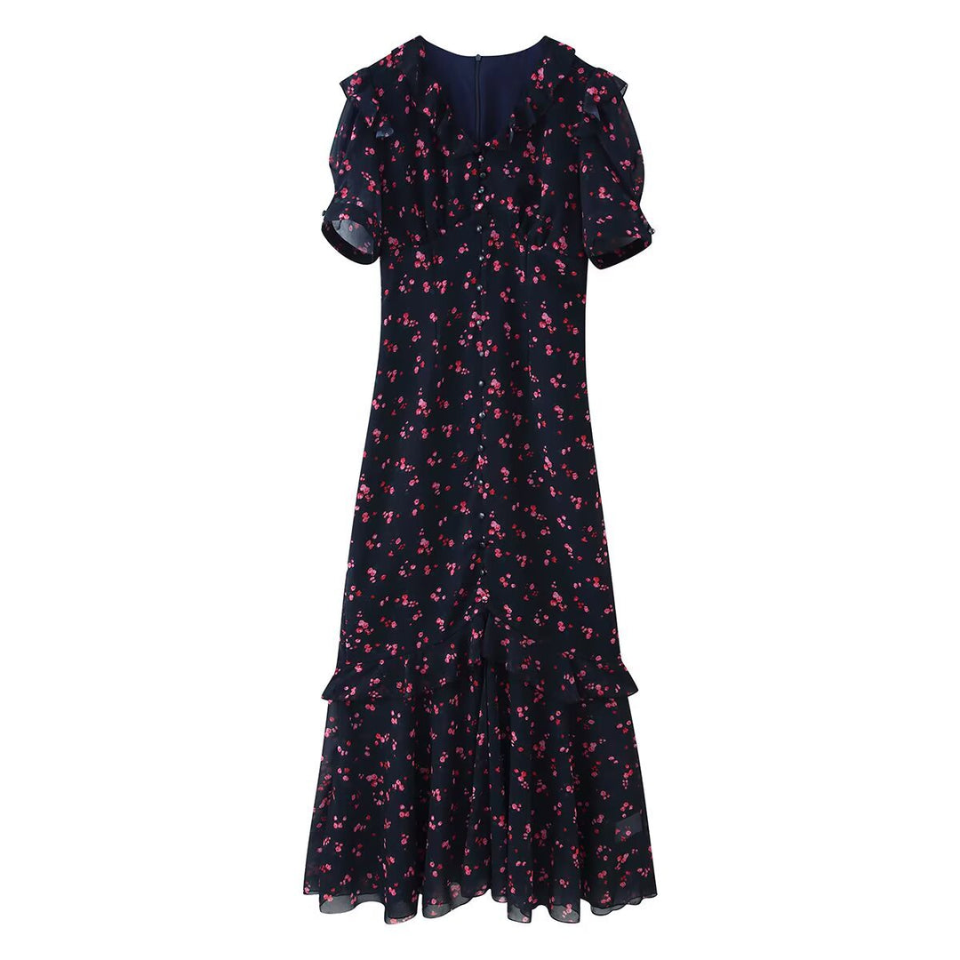 Damen Maxikleid mit Volants, V-Ausschnitt und floralem Chiffon-Look Shop Nory