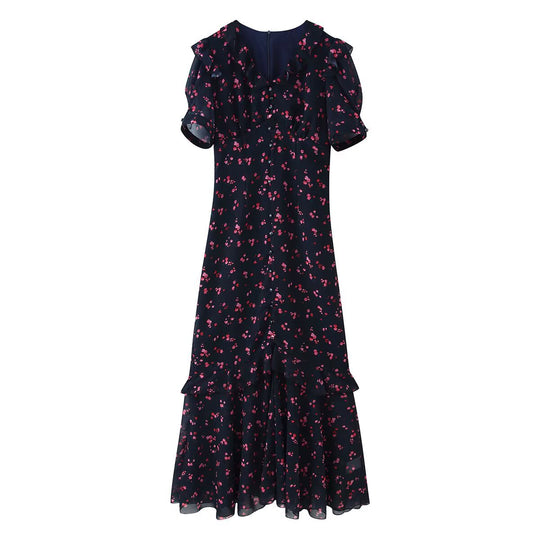 Damen Maxikleid mit Volants, V-Ausschnitt und floralem Chiffon-Look Shop Nory