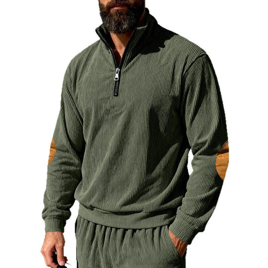Herren Cord-Struktur-Halbzip-Pullover im Relaxed-Fit mit Stehkragen und Ellbogen-Patch Shop Nory