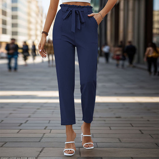 Damen Leichte Paperbag-Hose mit Gummibund, Bindegürtel und aufgesetzten Taschen Shop Nory