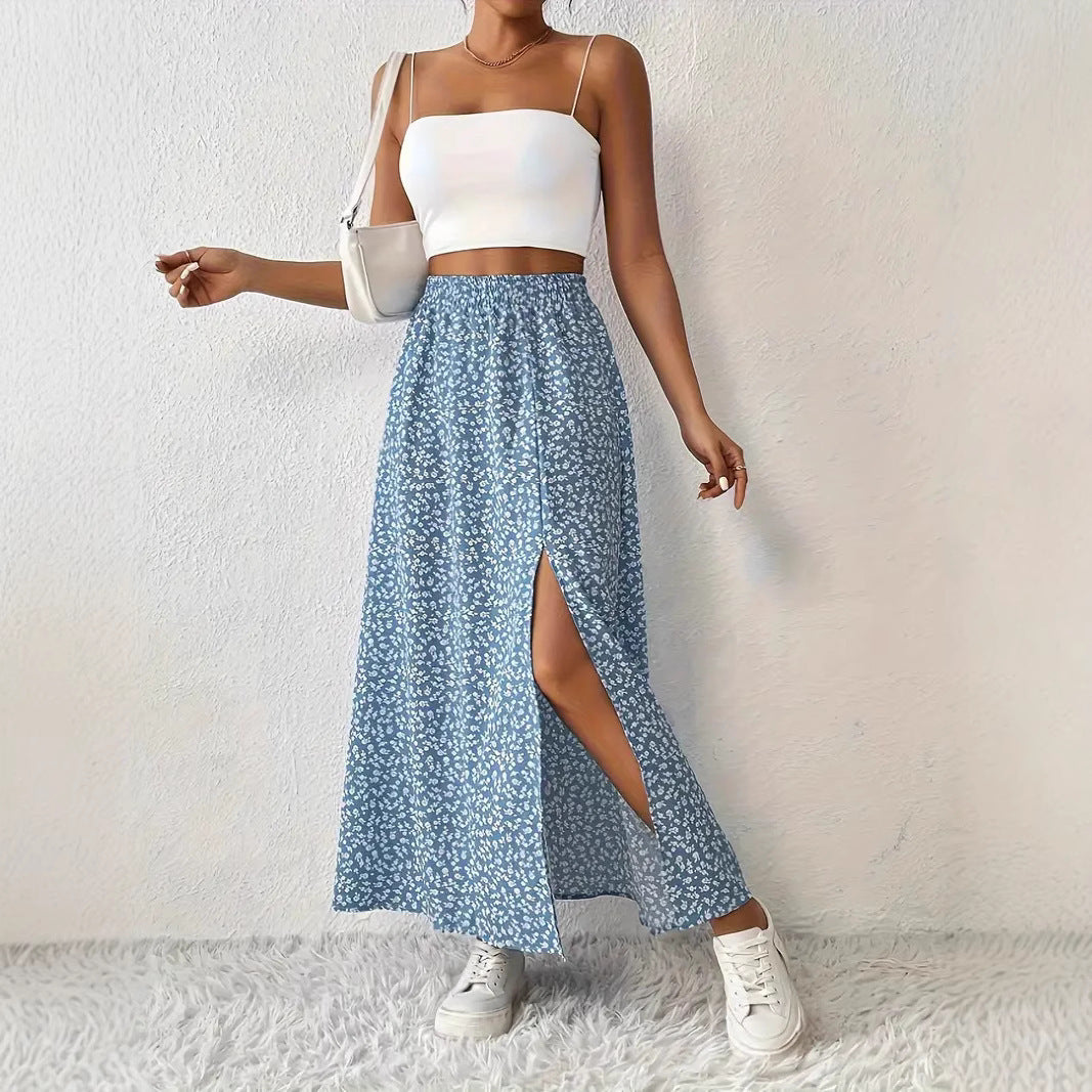 Damen Maxirock mit elegantem Schlitz und floralem Muster
