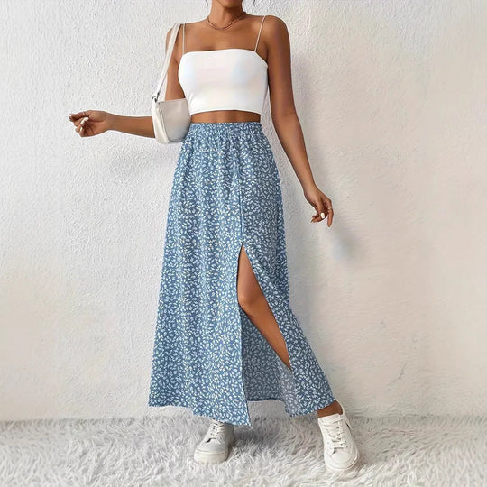 Damen Maxirock mit elegantem Schlitz und floralem Muster