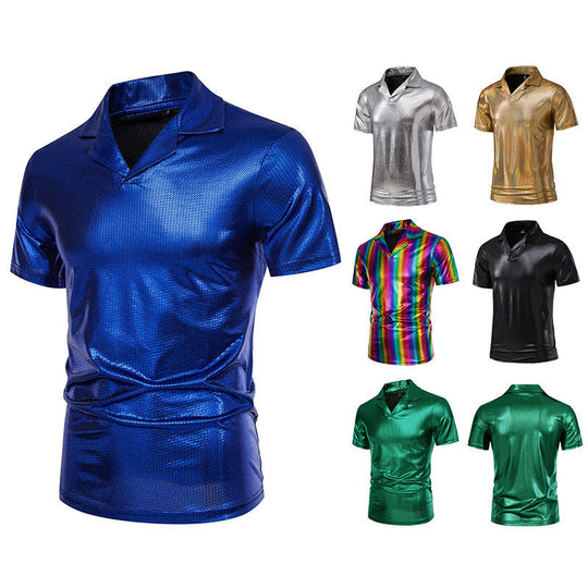 Herren glänzendes Kurzarmhemd mit modernem Design