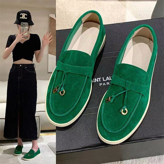 Damen Veloursleder Slipper mit dekorativer Quaste und profilierter Gummisohle Shop Nory