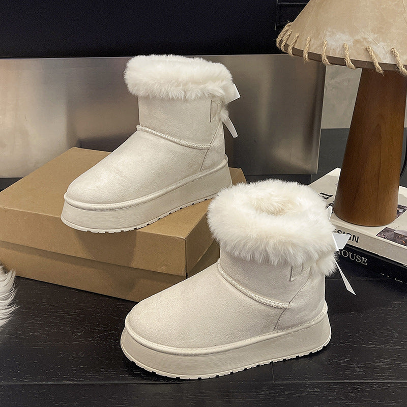Damen Gefütterte Kurzstiefel mit Kunstfell-Bündchen, rutschfester Plateausohle und Schleifendetail Shop Nory