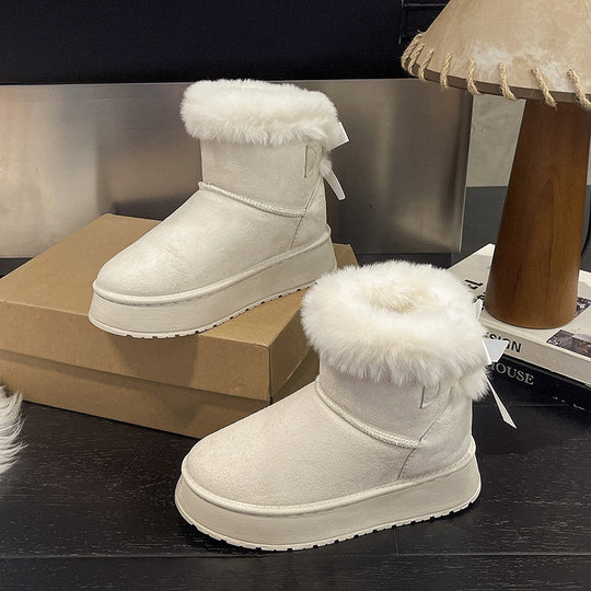 Damen Gefütterte Kurzstiefel mit Kunstfell-Bündchen, rutschfester Plateausohle und Schleifendetail Shop Nory