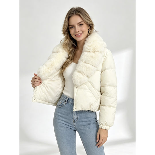 Damen nan kurze wattierte Cropped-Jacke mit extra voluminösem Kunstpelz-Schalkragen und elastischen Bündchen Shop Nory