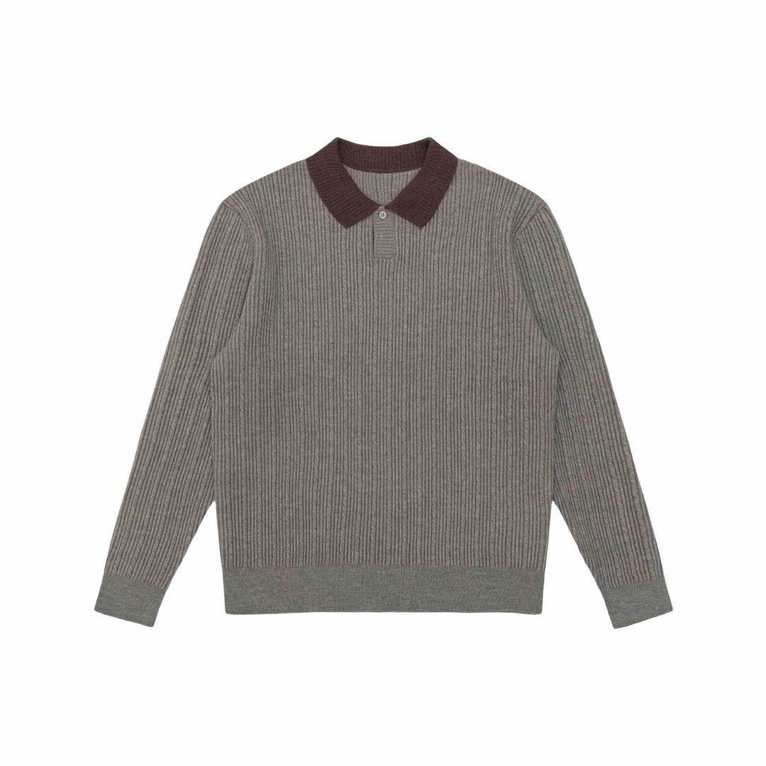 Herren Feinstrukturierter Rippstrick-Polo-Pullover mit Kontrastkragen Shop Nory