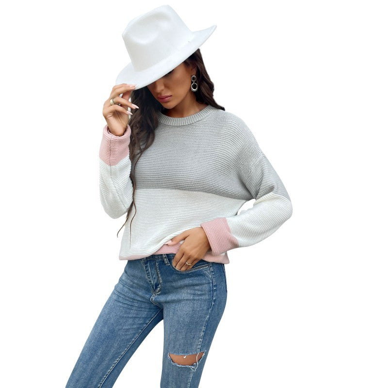 Damen Oversized Waffelstrick-Pullover mit Blockstreifen‑Optik, Raglanärmeln und geripptem Bund Shop Nory