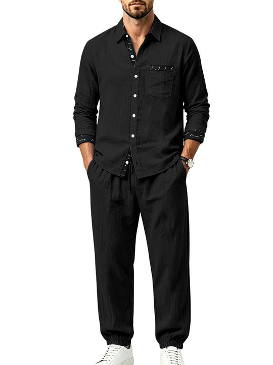 Herren Leichter Baumwoll-Loungewear-Zweiteiler mit Hemd und Kordel-Jogger Shop Nory