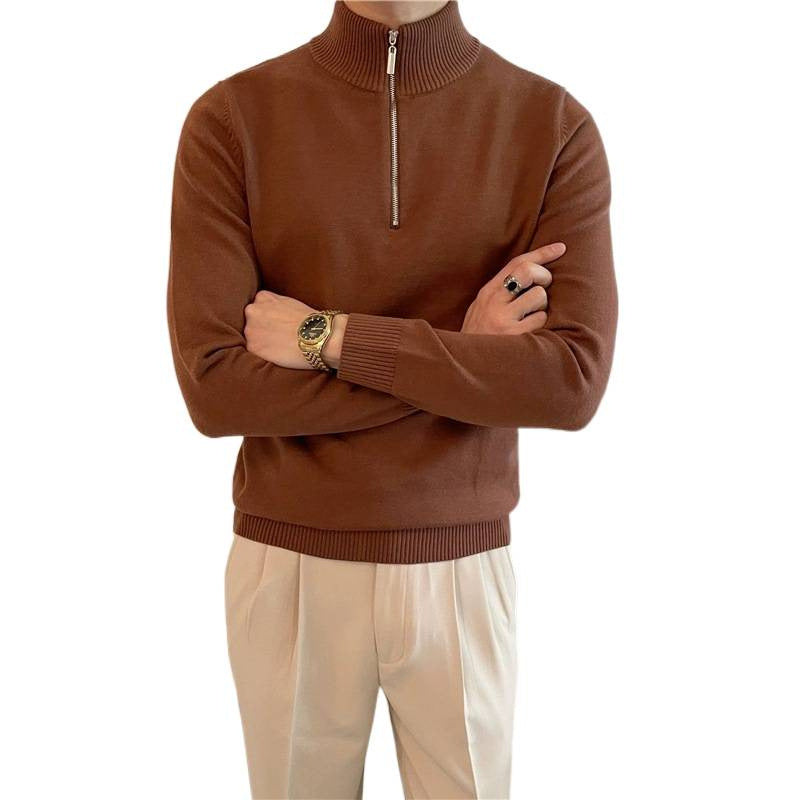Herren Feiner Halbzip-Strickpullover mit Stehkragen und gerippten Bündchen Shop Nory