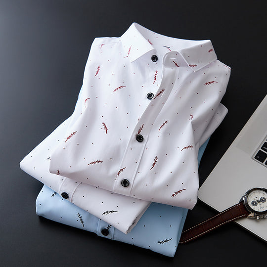 Herren Slim-Fit Business-Hemd mit feinem botanischem Print und Kentkragen Shop Nory