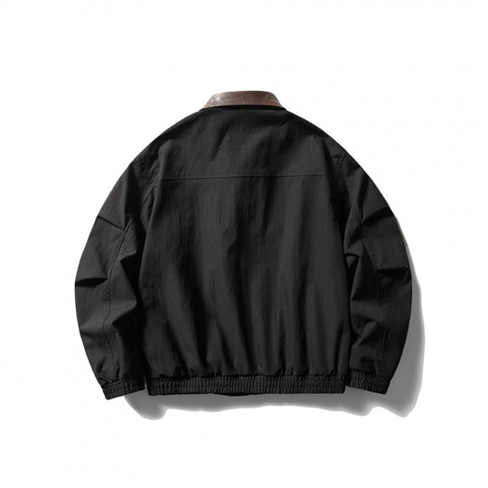Herren Locker geschnittene Zip-Jacke mit Kontrastkragen aus Lederimitat und elastischem Saum Shop Nory